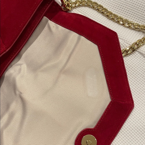 Ann Taylor Red Suede Shoulder Clutch Bag - Picture 4 of 9